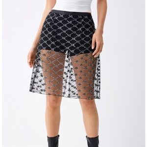 Black sequined diamond pattern sheer tulle skirt made in Korea NWT
